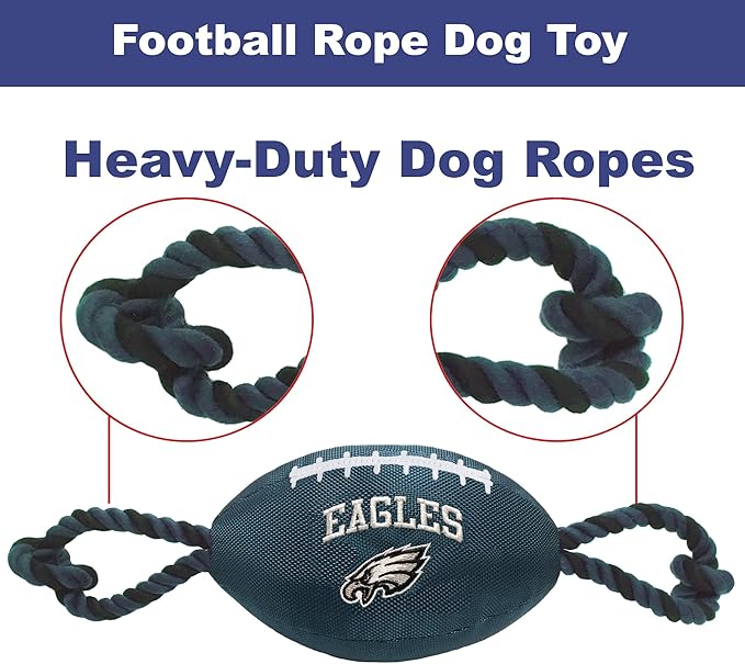 Pets First NFL Philadelphia Eagles Football Dog Toy, Tough Quality Nylon Materials, Strong Pull Ropes, Inner Squeaker, NFL Team Color