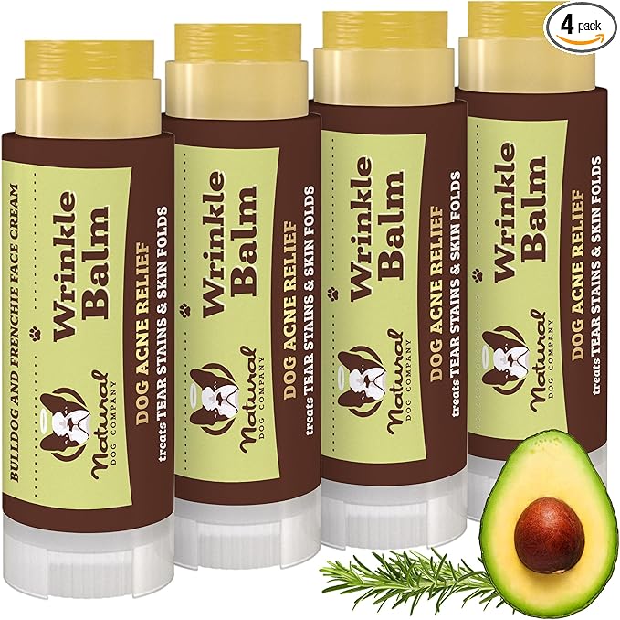 Natural Dog Company Wrinkle Balm, Travel Stick, 0.15 oz, 4 Pack, Dog Lotion for Dry Itchy Skin, Cleans Wrinkles, Yeast Infection Treatment for Dogs, Plant Based, Made in USA