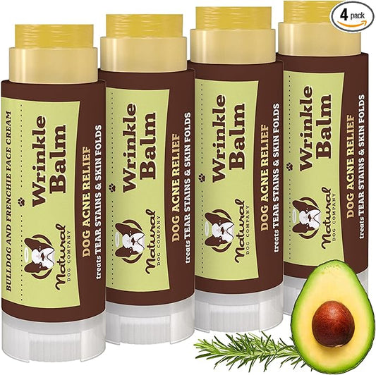 Natural Dog Company Wrinkle Balm, Travel Stick, 0.15 oz, 4 Pack, Dog Lotion for Dry Itchy Skin, Cleans Wrinkles, Yeast Infection Treatment for Dogs, Plant Based, Made in USA
