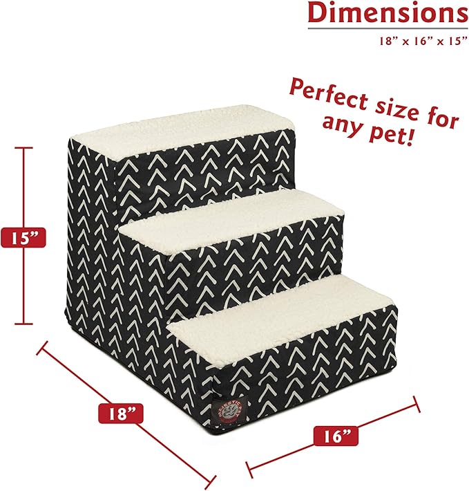 Majestic Pet 3 Step Portable Dog Stairs for Small Dogs to get on Bed Supports 25 lbs or Less – Dog Steps for High Bed with Machine Washable Cover – Pet Stairs for Cats Boho Arrow Black