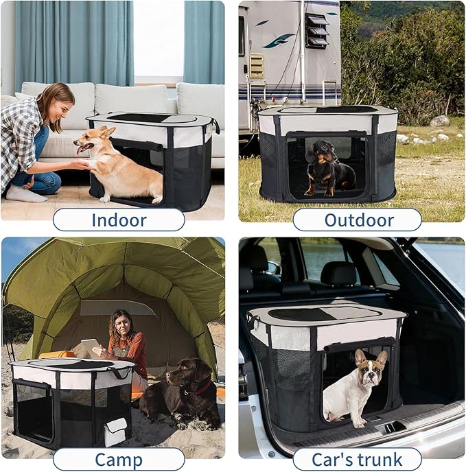 NEZUC Dog Playpen,Pet Playpen,Foldable Cage Kennel for Small Dog Cat,Waterproof Exercise Pen Crate with Removable Bottom,Indoor Outdoor Travel Use with Carrying Case (Black, Medium(32''×26''×22''))