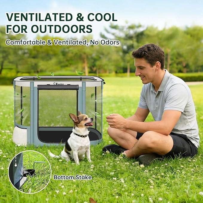 Siedihit Dog Cat Playpen Crate with Washable Pee Pad, Reinforced Durable Dog Cage, Portable Foldable Pet Kennel with Breathable Visibility (Grey, Small)