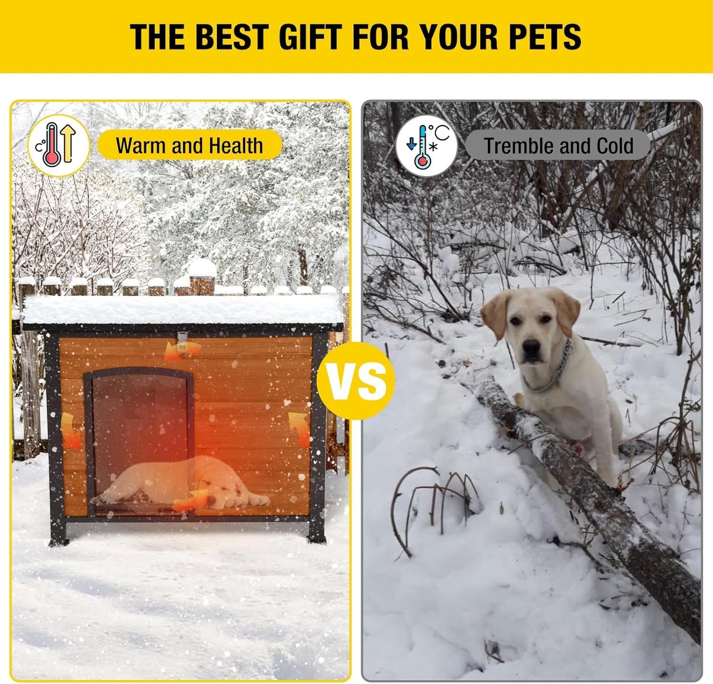 Insulated Outdoor Dog House with Liner for Winter Wooden Dog Kennel with All-Around Iron Frame,Waterproof