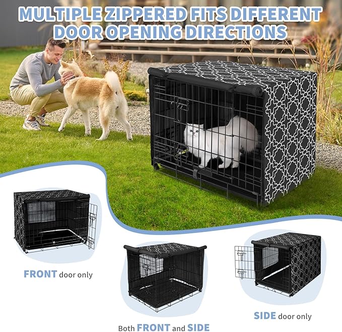 X-ZONE PET 36" Dog Crate Cover for Indoor/Outdoor - Heavy Duty Polyester Pet Kennel Cover Fits for Wire Dog Cage Black Print