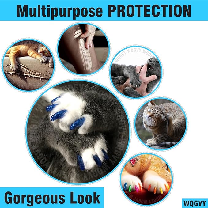 15 Colors / 150 pcs Cat Nail Caps | Cat Claw Covers with Adhesives and Applicators (XS)