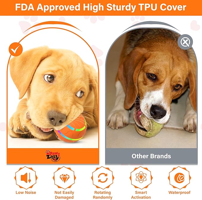 New Interactive Dog Toy with Remote Control and LED Flash Light, Self Rolling USB Rechargeable Ball that has 2 Modes, Motion Activated Ball Toys for Dogs/Cats with 2 Work Modes - Orange