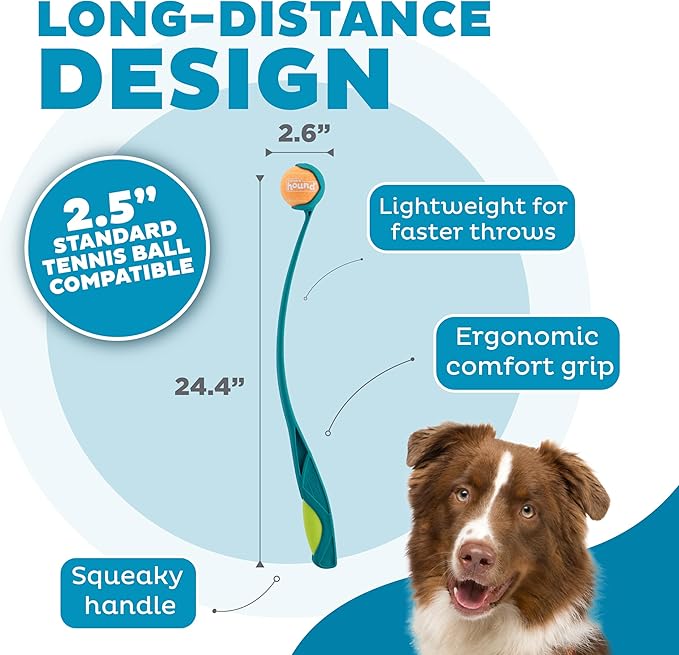 Outward Hound Launch A Ball Squeak Dog Ball Launcher, Interactive Fetch Toy, Squeaker Handle, Long-Distance Play, Slobber-Free Pickup