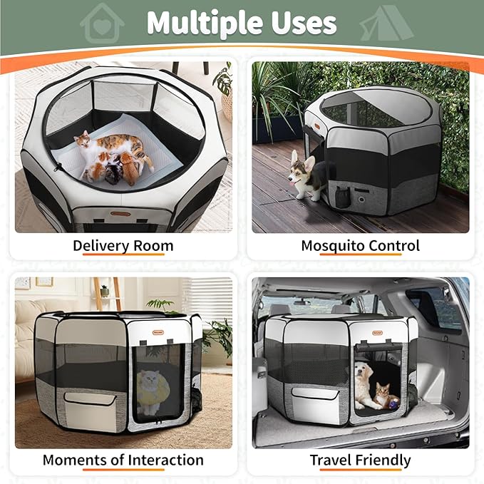 Seiyierr Puppy Playpen, 45" Portable Dog Playpen, Pet Playpen for Dogs Cats, Pop Up Playpen and Exercise Play Pen Dog Tent Indoor/ Outdoor, Removable Shade Cover