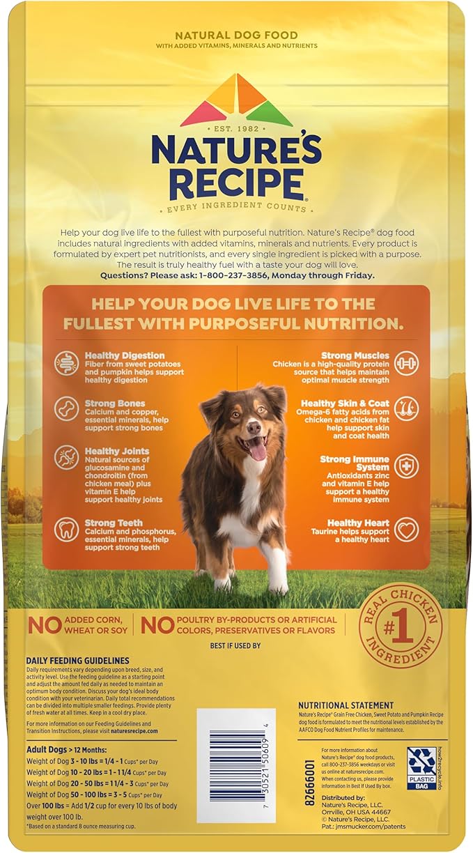 Nature's Recipe Grain Free Chicken, Sweet Potato & Pumpkin Recipe Dry Dog Food, 4 lb. Bag