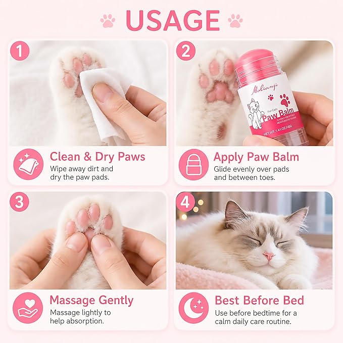 Cats Paw Balm Lick Safe,paw Butter for Cat-Friendly Natural Ingredients1.41oz, Pet Paw Wax moisturizer for Cat,for Healing Cracked Dry Paws,Snouts,Joint Care,Nose Butter for Cats,Pink