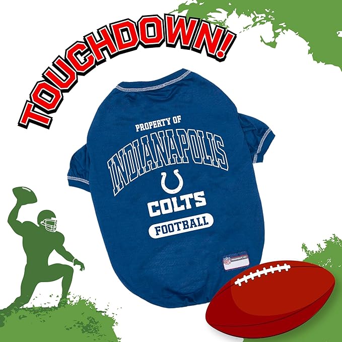 NFL Indianapolis Colts Dog T-shirt Small. - Licensed Shirt for Pets Team Colored with Team Logos- Premium Stretchable Materials for the comfort of your Dog & Cat