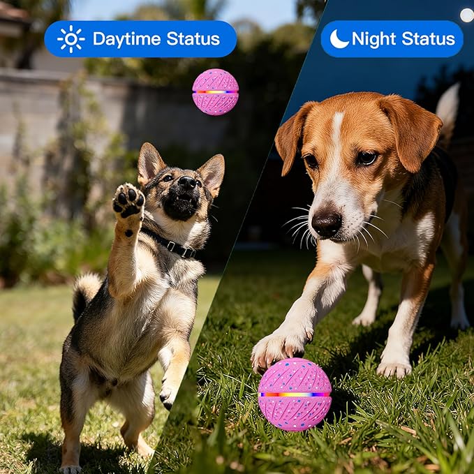 Interactive Dog Toys: Self Rolling & Bouncing Ball to Keep Them Busy, 3 Modes, Type-C Fast Charging, Durable E-TPU & IP54 Waterproof - Best for Small/Medium Breeds & Puppies (Pink)