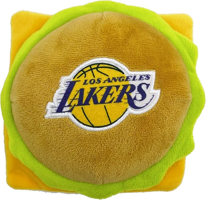 Pets First NBA Los Angeles Lakers Cheese Burger Plush Dog & CAT Squeak Toy - Cutest Stadium HAMBERGER Snack Plush Toy for Dogs & Cats with Inner Squeaker
