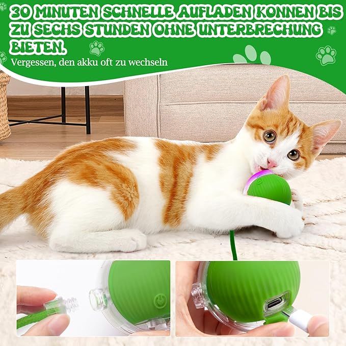 Tyware Interactive Cat Toys for Indoor Cats - Puppy Toys Ball with Tail,Realistic Bird Chirping,Smart Obstacle Avoidance and Auto Restart,Cat Puzzle Toys for Bored Indoor Adult Cats and Dog(Green)