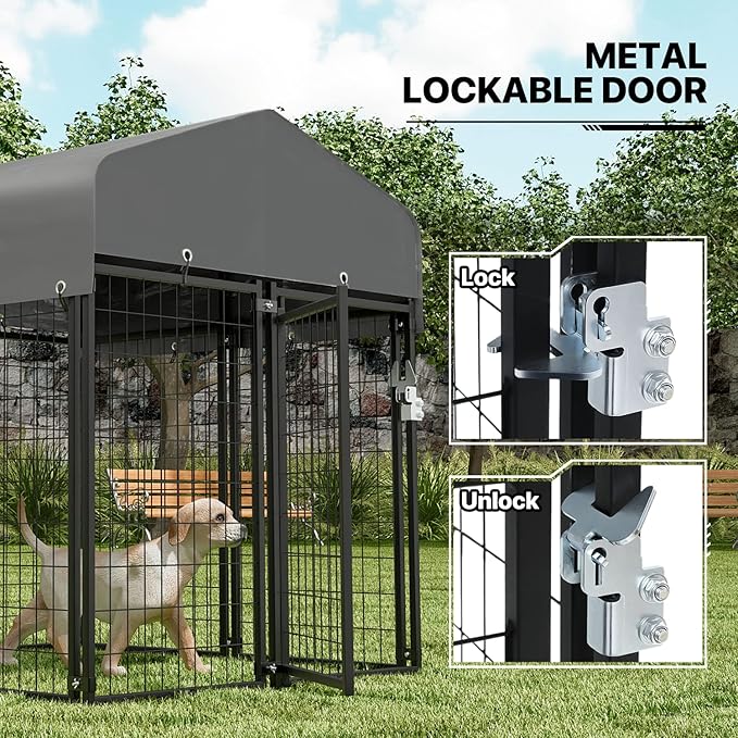 MoNiBloom Dog Kennels and Crates for Small/Medium Dogs, 4.6ft High Expandable Outdoor Dog Run Enclosure with Waterproof Cover, Galvanized Puppy Exercise Pen with Lock for Outside Home Yard, 10 Panels