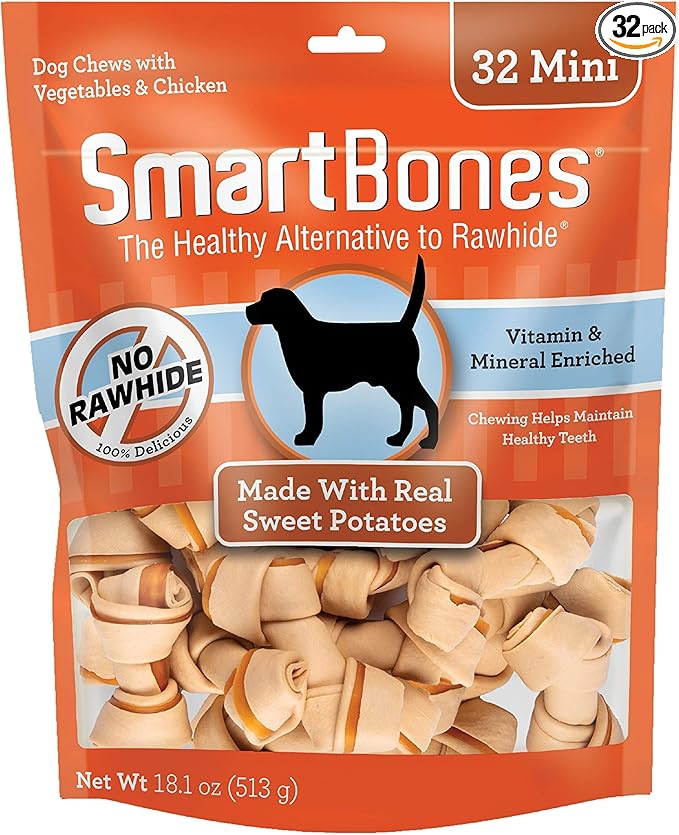 SmartBones Mini Chews with Real Sweet Potato 32 Count, Rawhide-Free Chews for Dogs