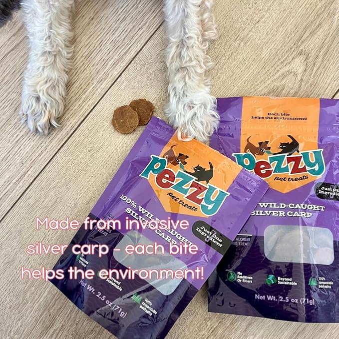 Pezzy Pets Silver Carp Chips Dog & Cat Treats | Single Ingredient | Wild Caught | Made w/Invasive Fish | Grain Free | High Protein + Low Fat | Hypoallergenic | Made in The USA (2 Pack)