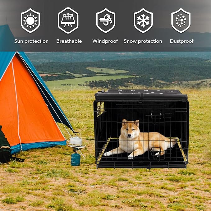 Pet Prime Dog Crate Cover Indoor/Outdoor Durable Windproof 600D Oxford Fabric Pet Kennel Cover Fit for 24 30 36 42 48 Inches Wire Dog Crate for Small and Large Dogs-Cover Only(30 Inch (30"x18"x21"))