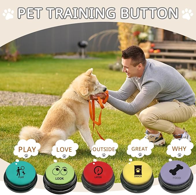 Set of 5 Color Dog Buttons With Rubber Mat for Communication, Voice Recording, Talking, Pet Training & Behavior Aids - Train Your Dog to Voice What They Want