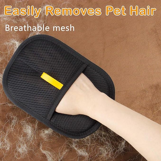 Thickened Pet Hair Removal Glove - Electrostatic Cat Dog Hair Remover Glove, Reusable Magic Brush Pet Hair Remover Tool for Couch, Carpet, and Car Seat (Black – 2-Pack)