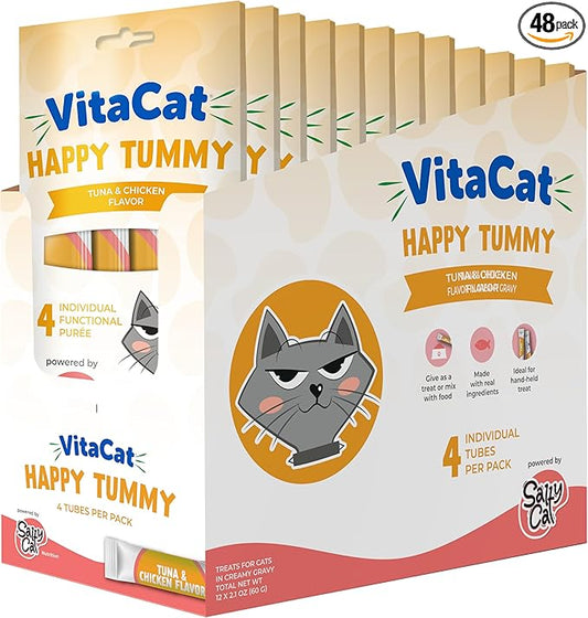 Salty Cat Happy Tummy Natural Tuna & Chicken Functional Tube Treats for Cats (12 Packs)
