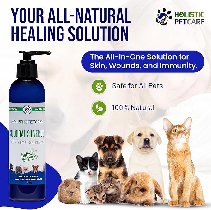 HOLISTIC PET CARE Colloidal Silver Gel – Natural Healing Gel for Pets, Non-Irritating Formula for Skin Irritations, Minor Abrasions, and Dryness, Soothing and Gentle, 8oz Bottle