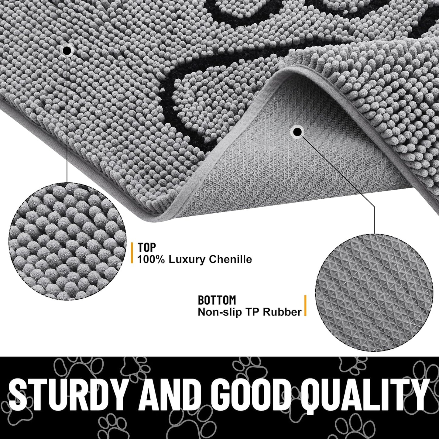 Smiry Dog Door Mat for Muddy Paws, Absorbent Dirt Trapper Non Slip Quick Dry Washable Chenille Mat for Mud Dogs, Entry Rug for Indoor and Outdoor (70x24 Inches, Grey)