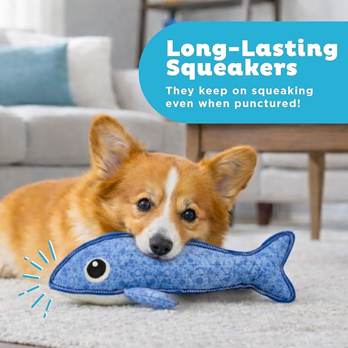Outward Hound Xtreme Seamz Dog Toy, Reinforced Seams & Multiple Stitching, Durable Plush with Squeakers, Shark, 12.5”