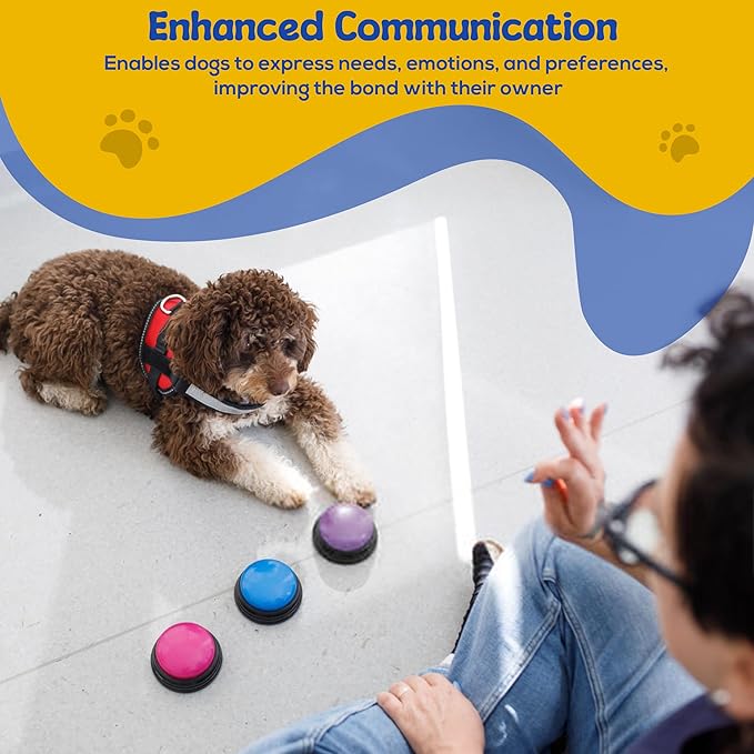 Dog Buttons for Communication – Dog Talking Buttons Starter Set with Mat & Clicker, Recordable Button Talking Buttons for Dogs, Voice Recording Button, Dog Training Buttons (Pack of 8)