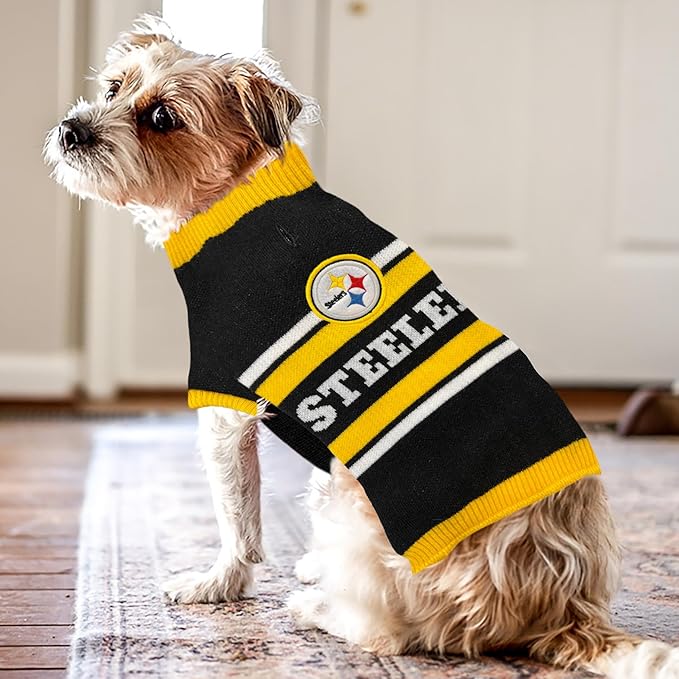 NFL Pittsburgh Steelers Dog Sweater, Size Small. Warm and Cozy Knit Pet Sweater with NFL Team Logo, Best Puppy Sweater for Large and Small Dogs