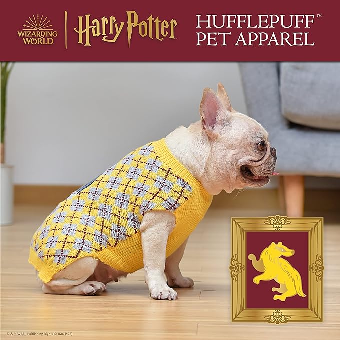 Harry Potter Hufflepuff Dog Sweater - Pet Outerwear for Dogs - Officially Licensed Dog Apparel & Accessories for Hogwarts Houses, Size Medium