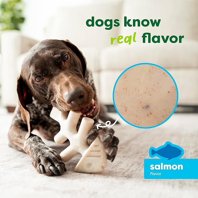 Benebone Green: Plant-Based Real Salmon Fishbone Dog Chew Toy for Medium Dogs, Dog Bones for Moderate Chewers, Made in USA