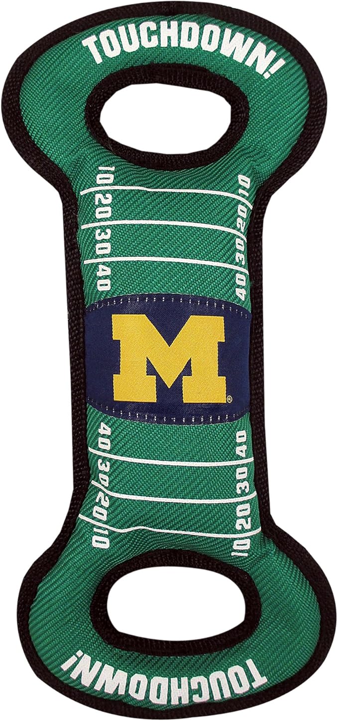 NCAA Football Field Dog Toy with Squeaker. - Michigan Wolverines - for Tug, Toss, and Fetch. - Tough& Durable PET Toy