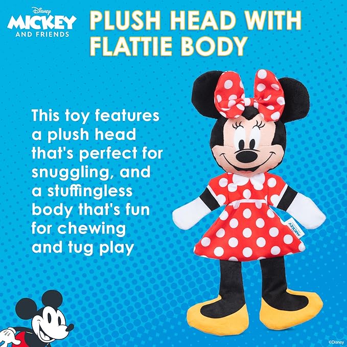 Disney for Pets Minnie Mouse Plush Squeaky with Flattie Crinkle Body Dog Toy 13.5in Dog Toys | Plush Squeaker Toy for Dogs Inspired by Minnie Mouse, Mickey and Friends