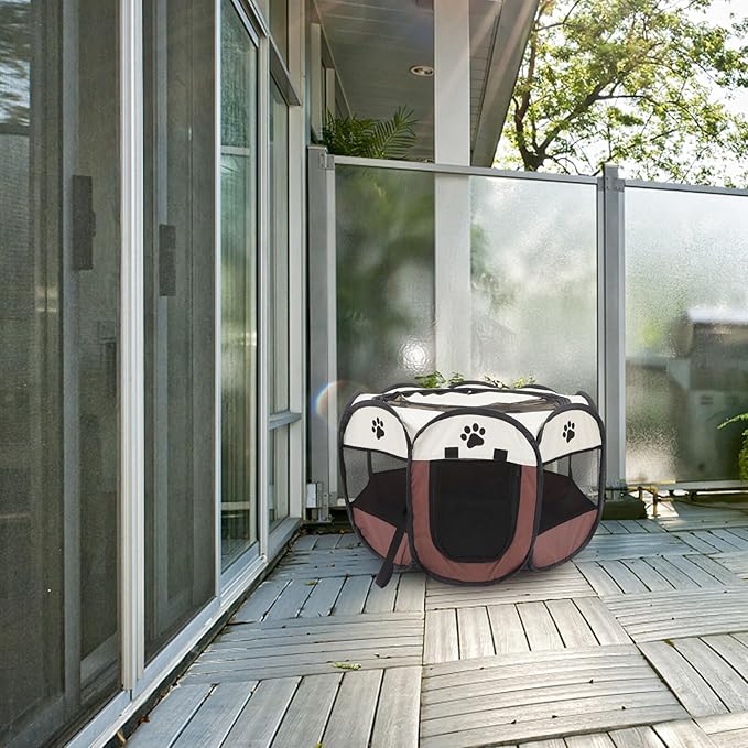 KALLORY Portable Pet Playpen Octagonal Soft Puppy Playpen Folding Oxford Fabric Small Dog Crate with Zipper Mesh Door Indoor Outdoor Exercise Pen for Puppies and Small Dogs
