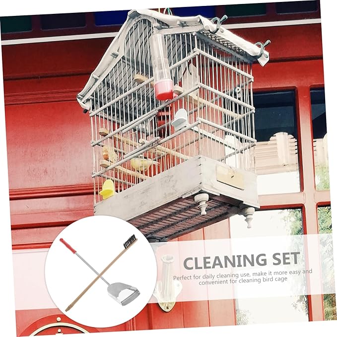 2pcs Set Birdcage Brush Rabbit Parrot Poop Tool Pet Birds Cage Supply Parrot Bird Cage Cleaning Brush Cages Feeder Parrot Cage Accessory Pigeon Stainless Steel