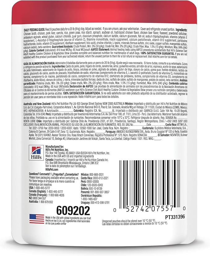 Hill's Science Diet Adult 1-6 Healthy Cuisine Wet Dog Food, Chicken & Vegetables Stew, 2.8 oz. Pouches, 24-Pack