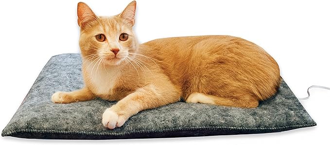 K&H Heated Cat Bed Indoor, Amazin' Thermo-Kitty Pad, Washable Cat Mat with Removable Pet Heating Pad, Traps Hair & Dander, Safety Listed, Gray - 20x15in - 4 Watt
