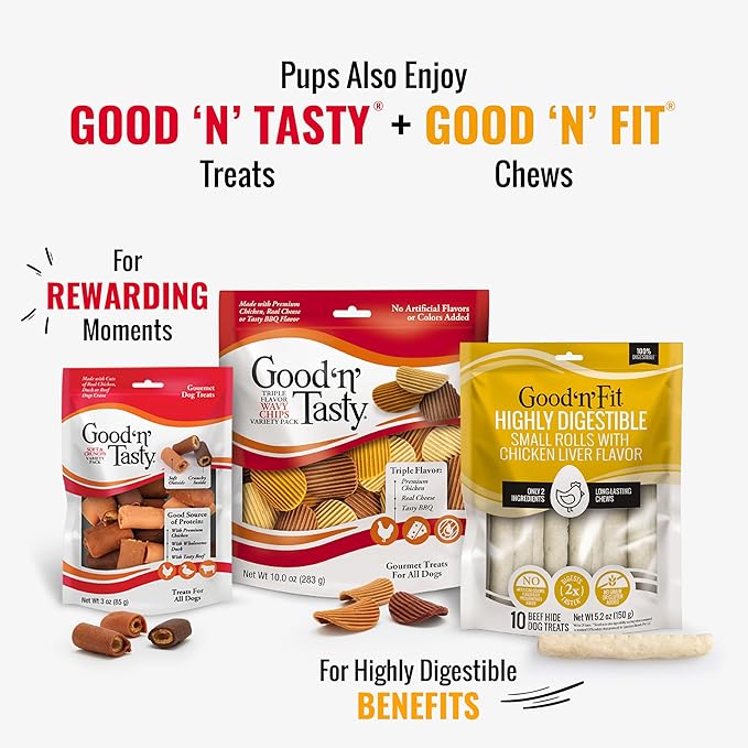 Good 'n' Fun Triple Flavor Ribs Chews for All Dogs, Treat Your Dog to Long-Lasting Chews Made with Beef Hide, Chicken and Pork Hide, 12 Ounces (Pack of 3)