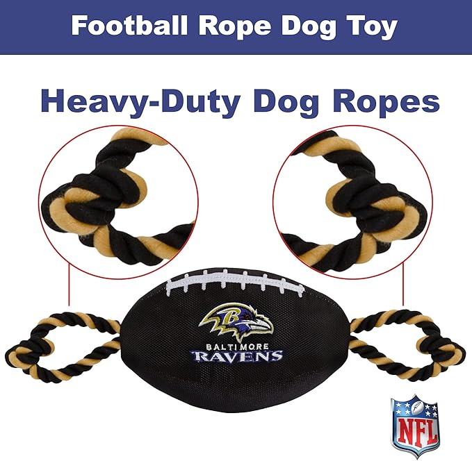 Pets First NFL Baltimore Ravens Football Dog Toy, Tough Quality Nylon Materials, Strong Pull Ropes, Inner Squeaker, NFL Team Color