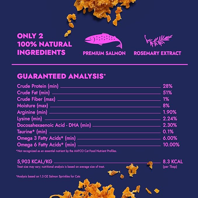 Finfare Freeze Dried Cat Food Toppers, Salmon Sprinkles, Grain Free Meal Toppers for Cats to Support Taste & Nutrition - High Protein & Omega-3s, Crafted in USA, 1.3oz