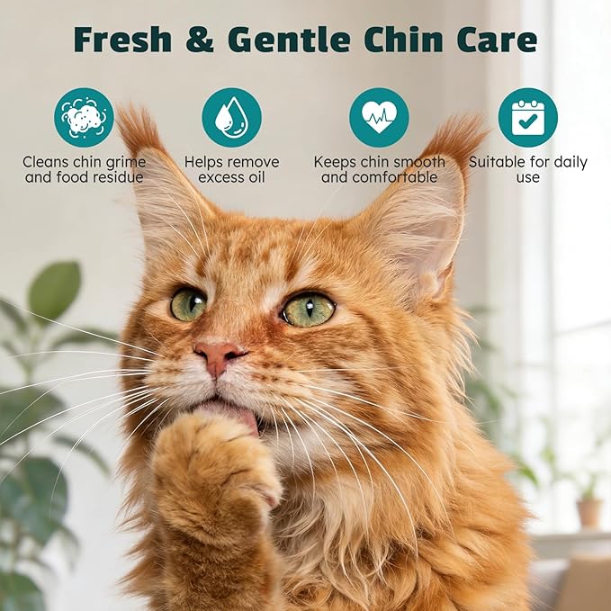 Cat Chin Finger Wipes – for Oil & Blackhead Build-Up, Gentle Plant-Based Formula for Sensitive Skin, No-Rinse, Daily Cat Chin Cleaning Wipes, All Ages, 50 Count