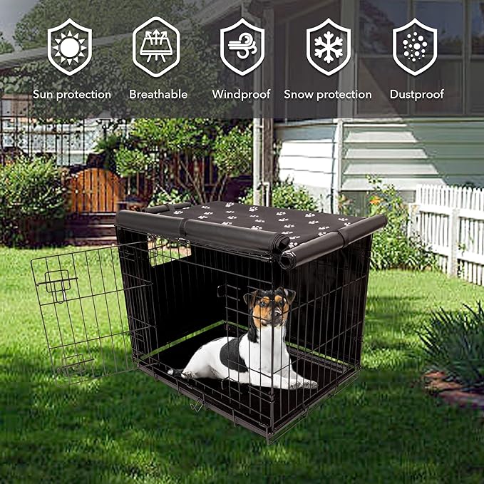 Pet Prime Dog Crate Cover Indoor/Outdoor Durable Windproof 600D Oxford Fabric Pet Kennel Cover Fit for 24 30 36 42 48 Inches Wire Dog Crate for Small and Large Dogs-Cover Only (48 Inch (48"x30"x33"))