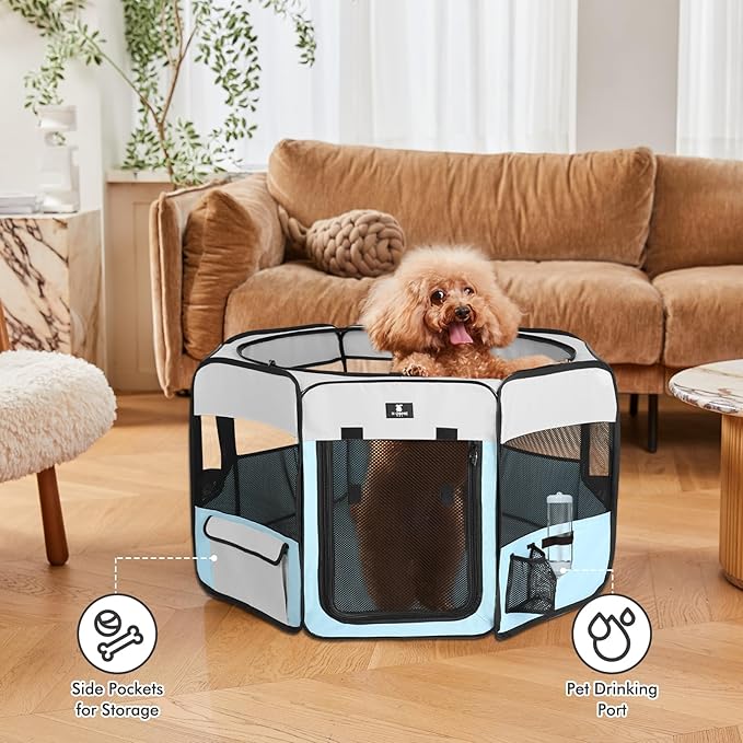 X-ZONE PET Portable Foldable Pet Dog Cat Playpen Crates Kennel/Premium 600D Oxford Cloth,Removable Zipper Top, Indoor and Outdoor Use (XL, Blue)