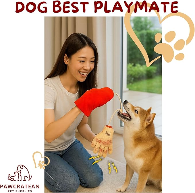 7" Squeaky Plush Toy for Puppies Small Dogs Self Etertainment Washable Soft Made [PET ONLY] (Red Glove & Hand)