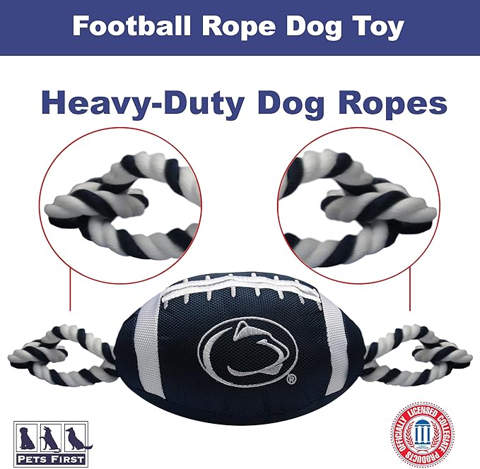 NCAA Penn State Nittany Lions Football Dog Toy, Tough Quality Nylon Materials, Strong Pull Ropes, Inner Squeaker, Collegiate Team Color