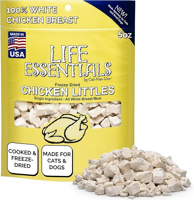 Life Essentials by Cat-Man-Doo | Chicken Littles - 5oz Bag | Freeze Dried Chicken Cat & Dog Treats | Healthy, Single Ingredient, Training Treats, High Protein