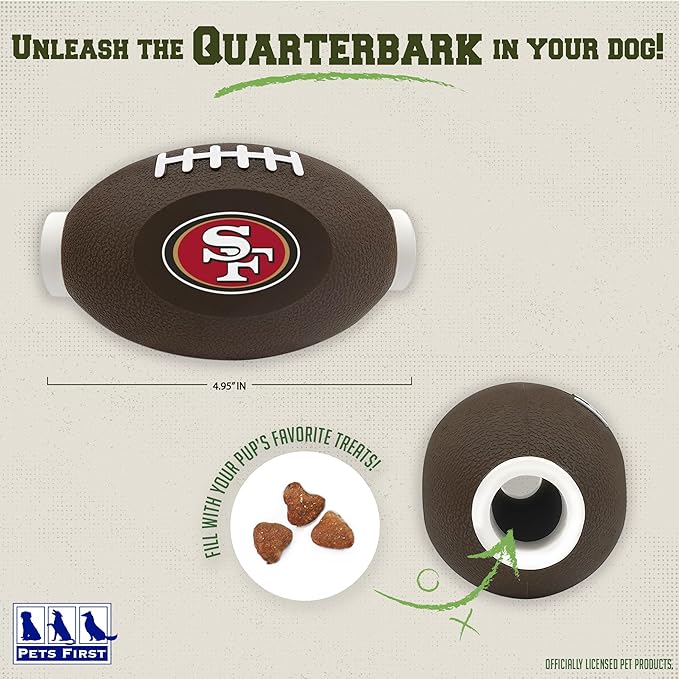 NFL San Francisco 49ers Football Treat Dispensing Toy for Dogs and Cats, Rubber Ball Pet Toy, Interactive Fun Doggie Treat Toy, Natural Rubber Feeding Toy