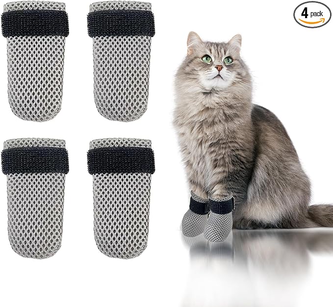4Pcs Cat Scratch Cover for Nursing Rehabilitation, Adjustable Cat Bath Gloves, Anti-Scratch Pet Grooming Booties for Bathing