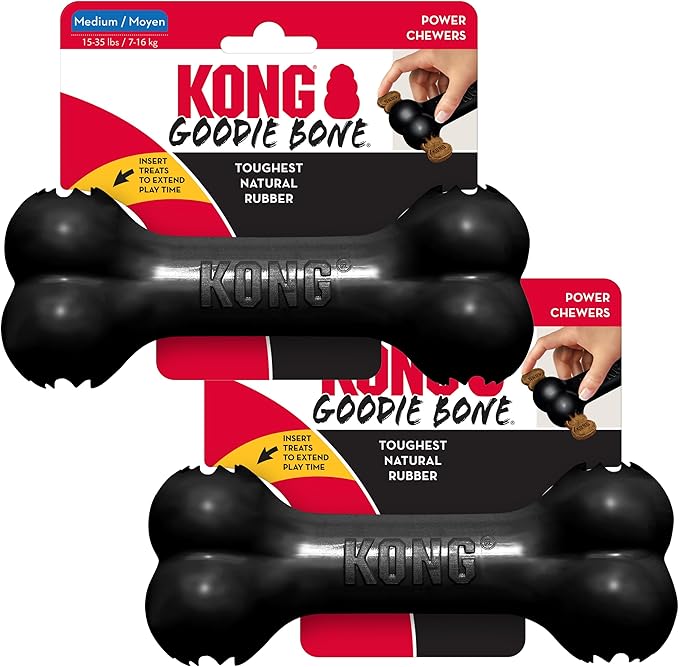 KONG Extreme Goodie Bone Medium 2-Pack – Ultra-Durable Rubber Dog Toy for Power Chewers – Tough Chew Toy for Medium Dogs – Black